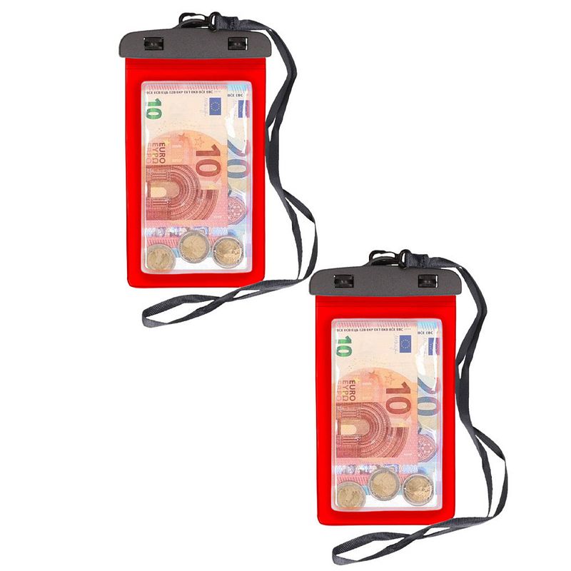 Foto van 2x stuks bellatio design waterdicht geldbuidel / moneybelt nektasje - rood - telefoonhoesjes