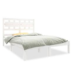 Foto van The living store houten bedframe - wit - 195.5 x 145.5 x 100 cm - massief grenenhout