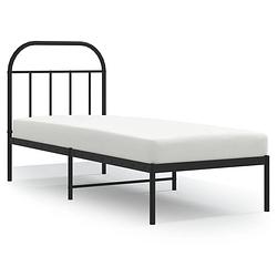 Foto van Vidaxl bedframe met hoofdbord metaal zwart 75x190 cm