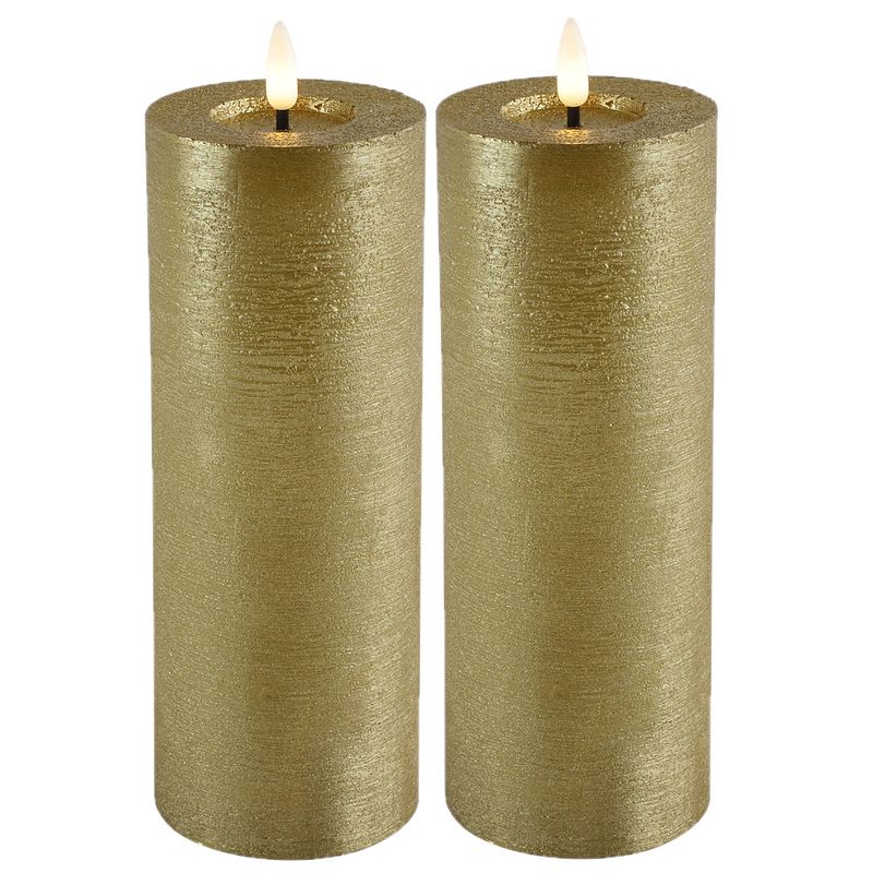 Foto van Countryfield lyon led kaarsen - 2x - goud - d7,5 x h20 cm - timer - led kaarsen