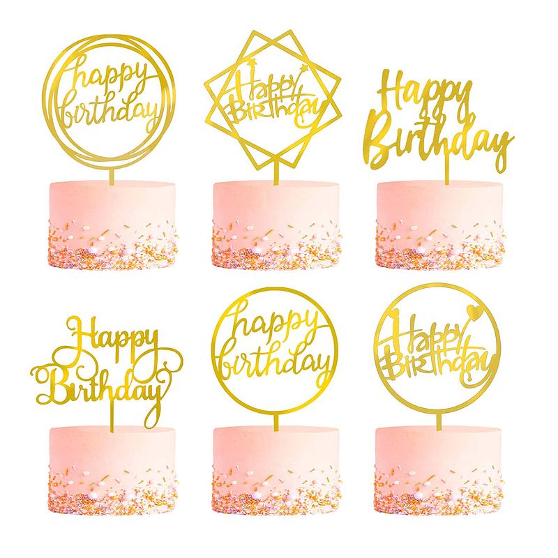 Foto van Fissaly® 6 stuks gouden happy birthday taarttopper & caketopper set - taartversiering - decoratie topper