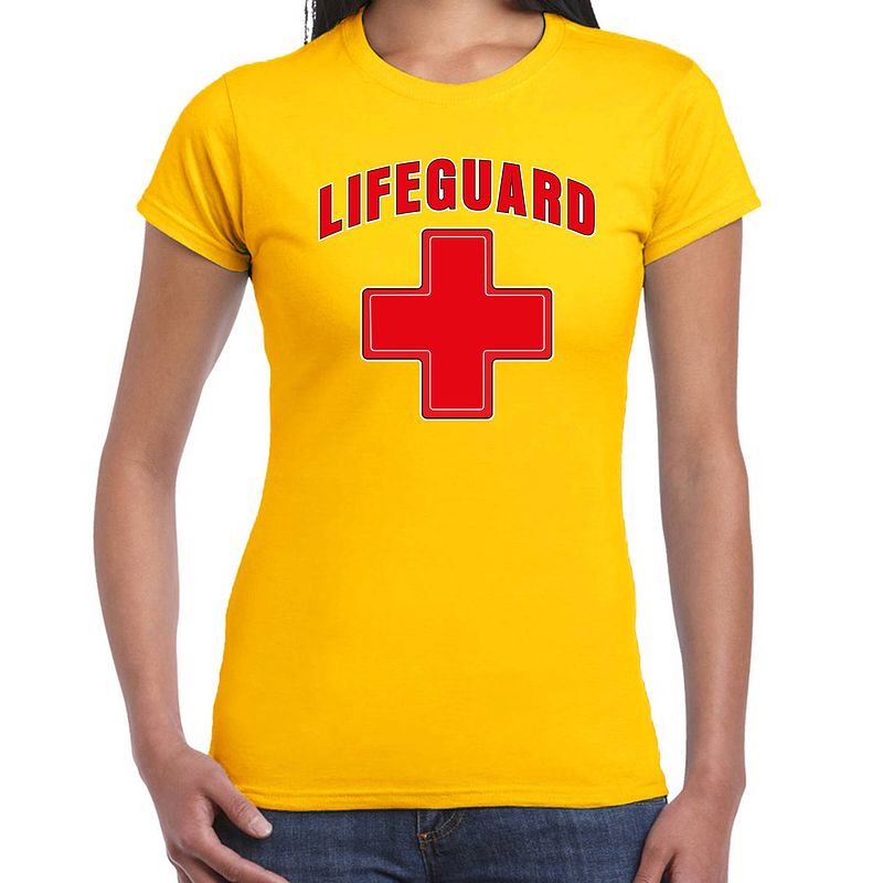 Foto van Bellatio decorations lifeguard verkleed t-shirt dames - strandwacht/carnaval outfit - geel s - feestshirts