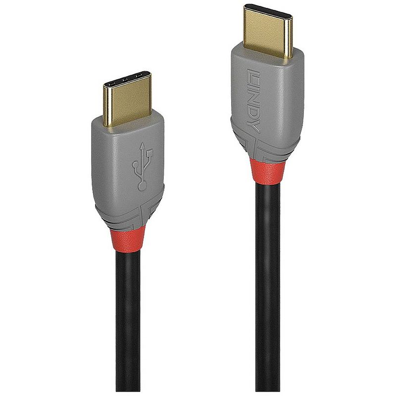 Foto van Lindy usb-kabel usb 2.0 usb-c stekker, usb-c stekker 3 m zwart, grijs 36873