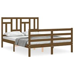 Foto van ""the living store massief grenenhouten bedframe - 195.5 x 125.5 x 100 cm - honingbruin""