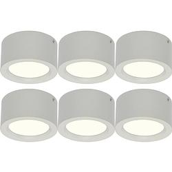 Foto van Led downlight 6 pack - opbouw rond hoog 10w - natuurlijk wit 4200k - mat wit aluminium - ø140mm