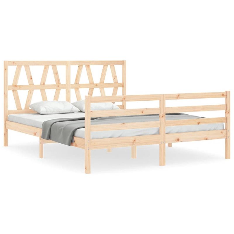 Foto van The living store bedframe - massief grenenhout - 205.5 x 165.5 x 100 cm - multiplex lattenbodem