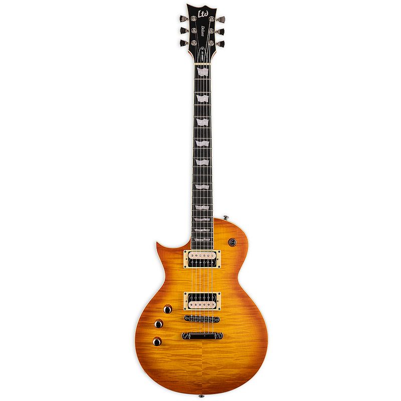 Foto van Esp ltd deluxe ec-1000t honey burst satin met fishman fluence linkshandige elektrische gitaar