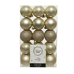 Foto van 30x stuks kunststof kerstballen licht parel/champagne 6 cm glans/mat/glitter - kerstbal