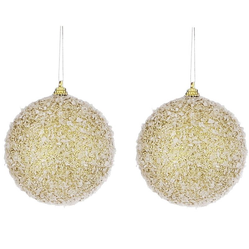 Foto van 2x kerstboomversiering gouden kerstballen met glitter 8 cm - kerstbal