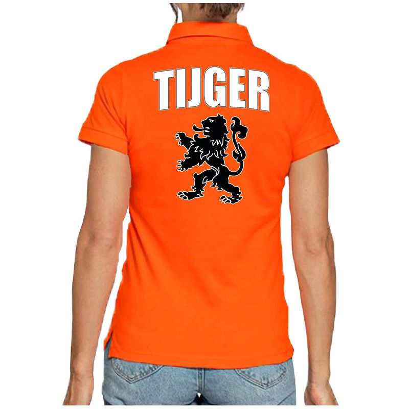 Foto van Holland fan polo t-shirt tijger oranje met leeuw voor dames 2xl - feestshirts