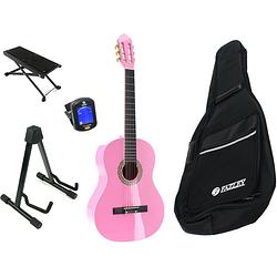 Foto van Lapaz 002 pi klassieke gitaar 4/4-formaat roze + accessoires