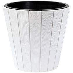 Foto van Prosperplast plantenpot/bloempot wood style - buiten/binnen - kunststof - wit - d49 x h45 cm - plantenpotten