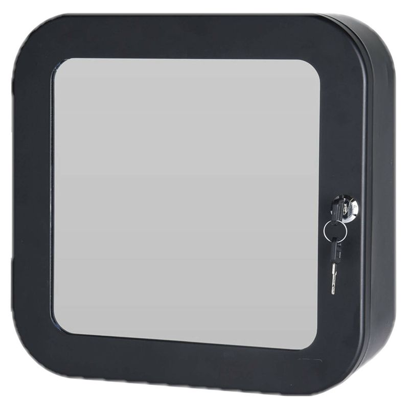 Foto van Medicijnkastje zwart met spiegel en slot 32 x 32 cm - medicijnkastjes