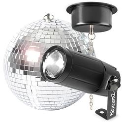 Foto van Discobal met verlichting - beamz discobol 20cm met spiegelbol motor en led pinspot