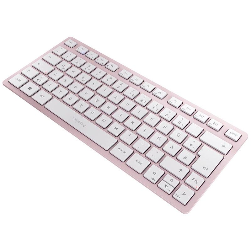 Foto van Cherry kw 7100 mini bt toetsenbord bluetooth qwertz, duits, windows roze geluidsarme toetsen, multipair-functie