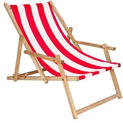 Foto van Ligbed strandstoel ligstoel verstelbaar arm leuning beukenhout geïmpregneerd handgemaakt rood wit