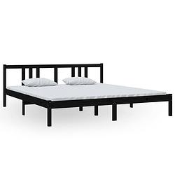 Foto van The living store houten bedframe - zwarte massief grenenhout - 205.5 x 185.5 x 69.5 cm - geschikt voor 180 x 200 cm