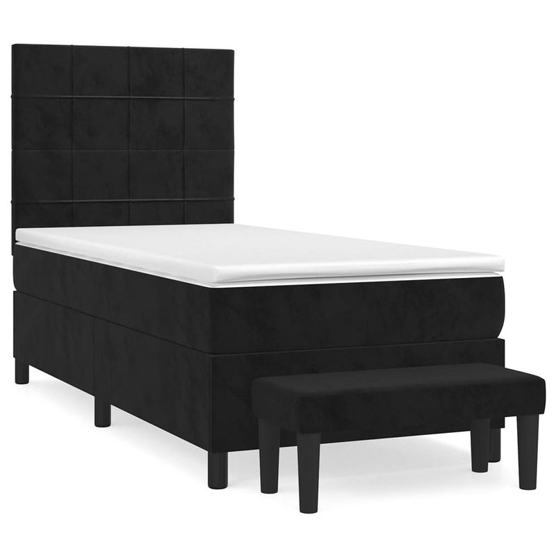 Foto van The living store boxspringbed - zwart fluwelen bed met verstelbaar hoofdbord - pocketvering matras en huidvriendelijk