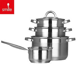Foto van Smile - 9-delige pannenset - inductie pannenset - rvs - kookpannen - geschikt voor alle warmtebronnen - mgk-21 - pannen