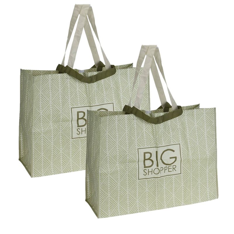 Foto van Set van 2x stuks extra grote boodschappen shopper tas 70 x 48 cm groen - boodschappentassen