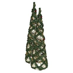Foto van 2x stuks kerstverlichting figuren led kegel kerstbomen draad/groen 60 cm 30 leds - kerstverlichting figuur