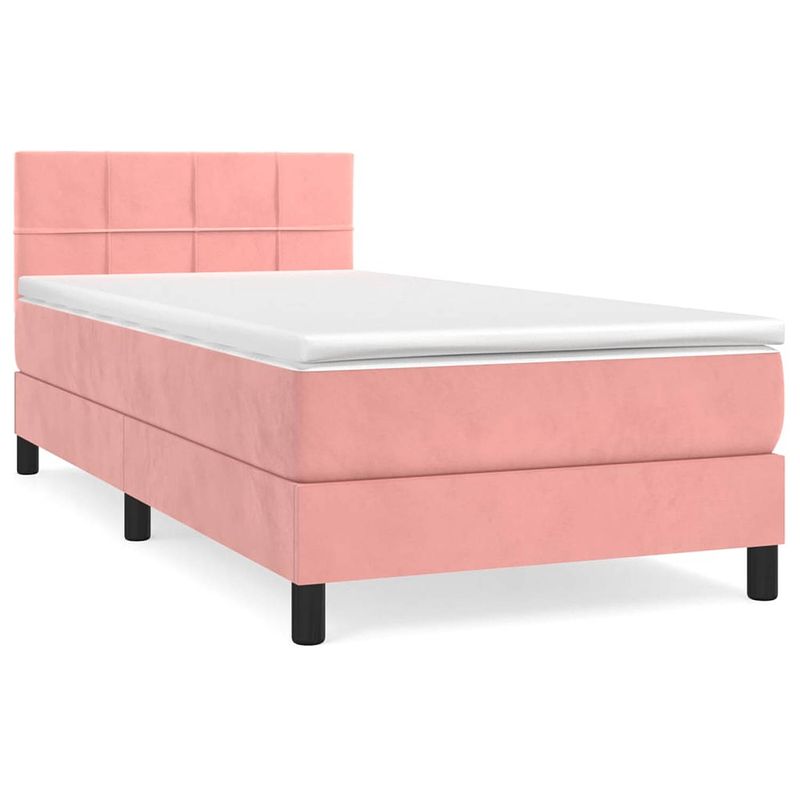 Foto van The living store boxspringbed roze - 203 x 100 x 78/88 cm - zacht fluweel - praktisch hoofdbord - pocketvering matras -