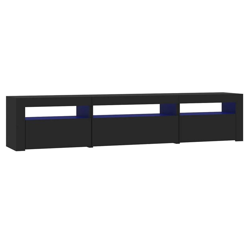 Foto van The living store tv-meubel - zwart - 195 x 35 x 40 cm - met rgb led-verlichting - bewerkt hout