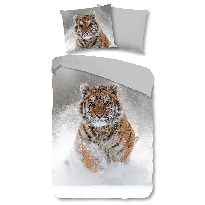 Foto van Good morning snow tiger flanel dekbedovertrek - 1-persoons (140x200/220 cm + 1 sloop)