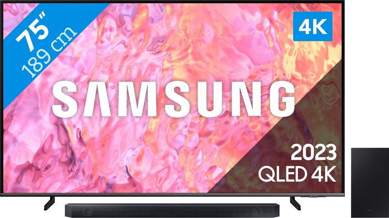 Foto van Samsung qled 75q64c (2023) + soundbar