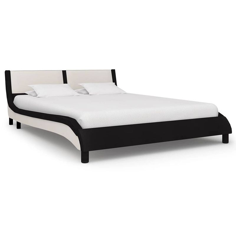 Foto van The living store bedframe - zwart/wit - 229 x 150 x 68 cm - led-strip - geschikt voor 140x200 cm matras - the living