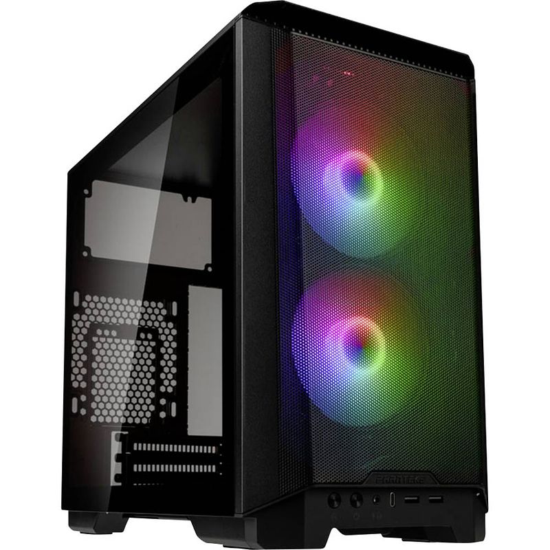 Foto van Phanteks eclipse p200a mini-tower gaming-behuizing, pc-behuizing zwart 2 voorgeïnstalleerde led-ventilators, zijvenster