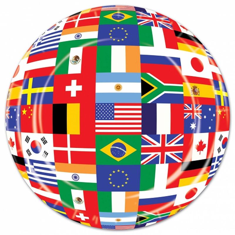 Foto van 16x stuks landen thema bordjes met internationale vlaggen 23 cm - feestbordjes