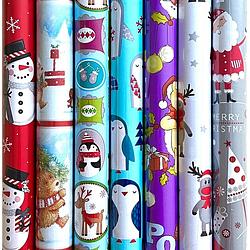 Foto van Kerstmis inpakpapier - cadeaupapier - assortiment voor kinderen - 200 x 70 cm - 7 rollen