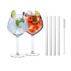 Foto van Set van 4x gin tonic cocktailglazen met 4x glazen rietjes - cocktailglazen