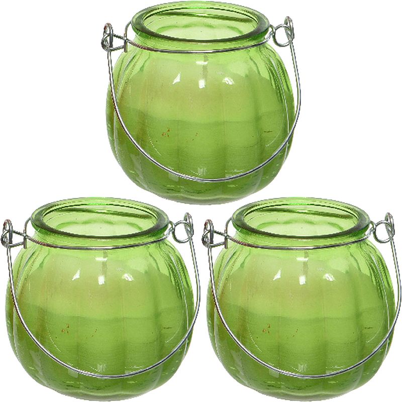 Foto van 3x citronella kaarsen in glas - 15 branduren - d8 x h8 cm - groen - geurkaarsen