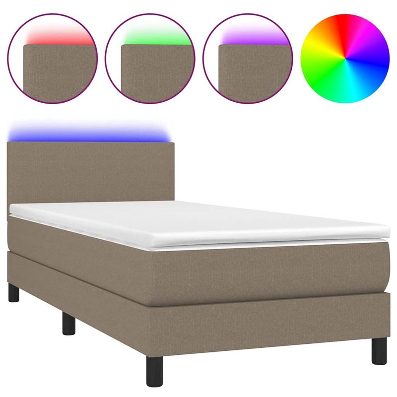 Foto van The living store bed s - boxspring met matras en led - 203x80x78/88 cm - taupe