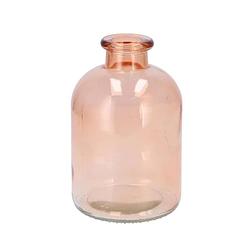 Foto van Dk design bloemenvaas fles model - helder gekleurd glas - perzik roze - d11 x h17 cm - vazen