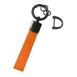 Foto van Basey sleutelhanger leer - leren sleutelhanger met sleutelhanger ringen - oranje