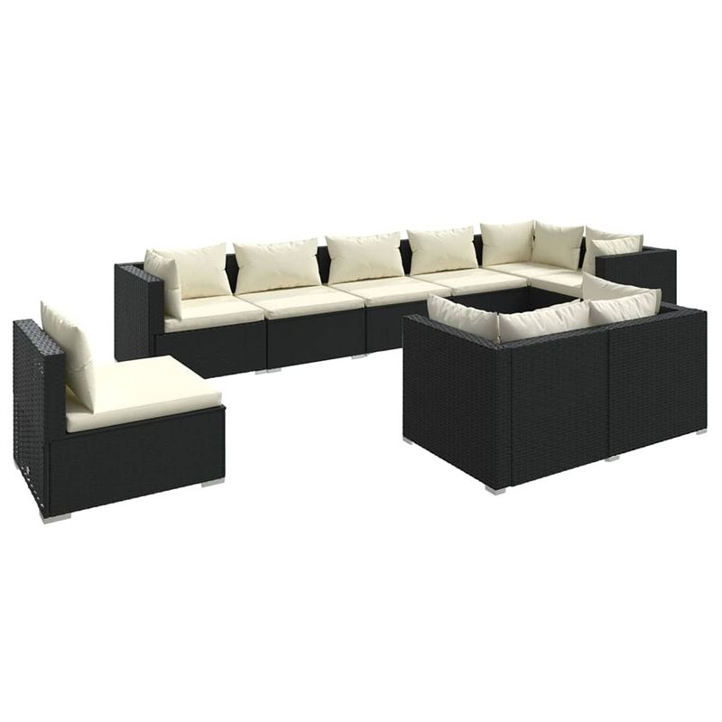 Foto van Vidaxl 9-delige loungeset met kussens poly rattan zwart