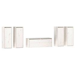 Foto van The living store wandkasten - massief grenenhout - set van 5 - wit - tv-meubel- 100x30x35cm - hangkast- 30x30x80cm