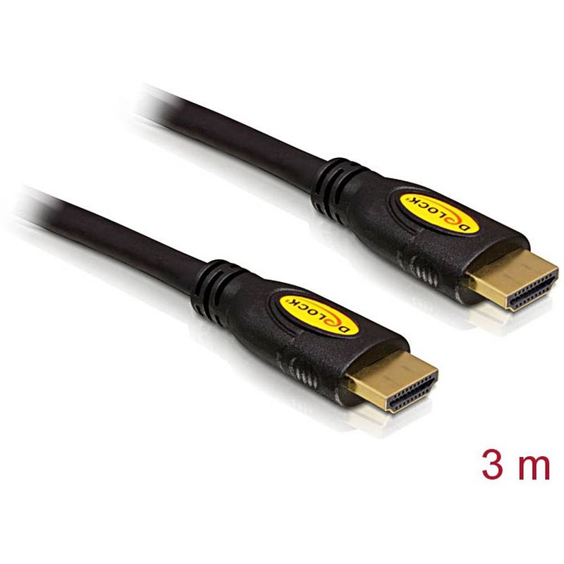 Foto van Delock hdmi aansluitkabel hdmi-a stekker, hdmi-a stekker 3.00 m zwart 82454 vergulde steekcontacten hdmi-kabel