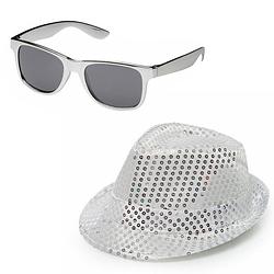 Foto van Carnaval verkleed set hoed en bril zilver glitters - verkleedhoofddeksels