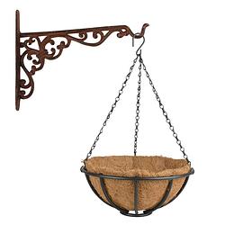 Foto van Hanging basket 30 cm met muurhaak - metaal - complete hangmand set - plantenbakken