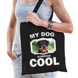 Foto van Katoenen tasje my dog is serious cool zwart - rottweiler honden cadeau tas - feest boodschappentassen