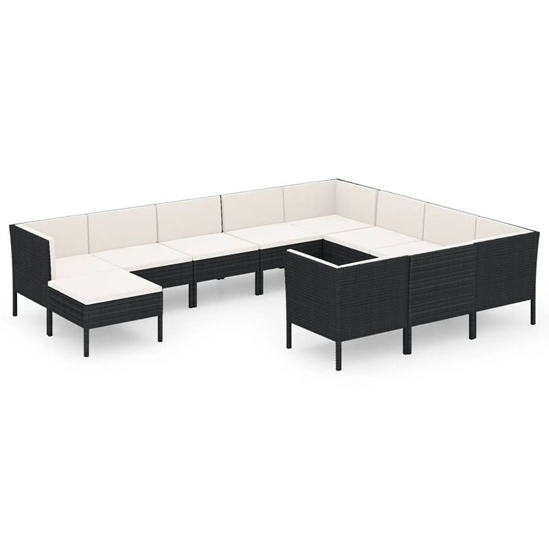 Foto van Vidaxl 11-delige loungeset met kussens poly rattan zwart