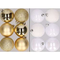 Foto van 12x stuks kunststof kerstballen mix van goud en wit 8 cm - kerstbal