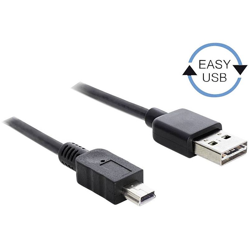 Foto van Delock usb-kabel usb 2.0 usb-a stekker, usb-mini-b stekker 3.00 m zwart stekker past op beide manieren, vergulde steekcontacten, ul gecertificeerd 83364