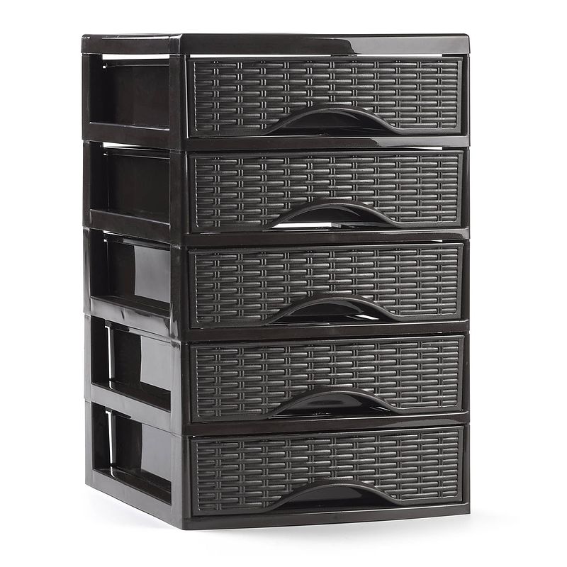 Foto van Plasticforte ladeblokje/bureau organizer met 5x lades - donkerbruin - l18 x b21 x h28 cm - ladeblok