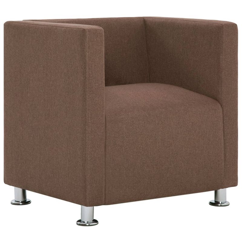 Foto van The living store kubus fauteuil - bruin - 69x54x71cm - polyester bekleding - houten frame - verchroomde poten