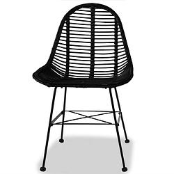 Foto van The living store eetkamerstoelen koloniale stijl - set van 4 - zwart - 49 x 56 x 84 cm - natuurlijke rattan zitting -